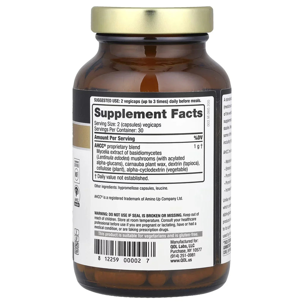 Quality of Life Kinoko Gold AHCC 500 mg – Immune Support Supplement, 60 Vegicaps (2 Pack)