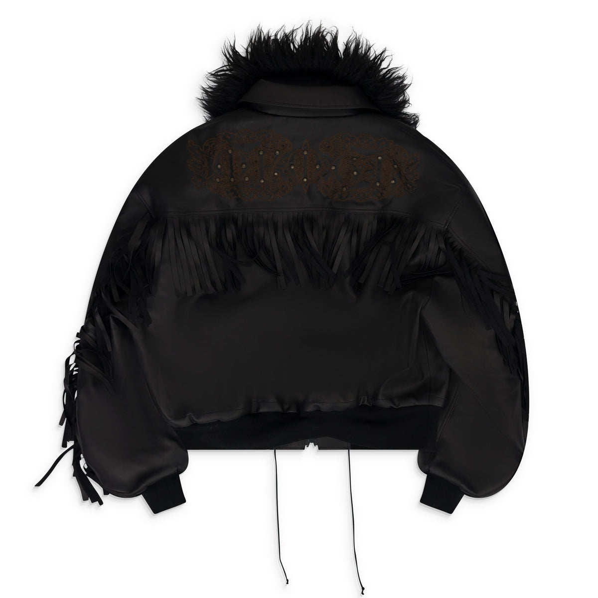 Black Faux Leather Detachable Fur Fringe Bomber Jacket