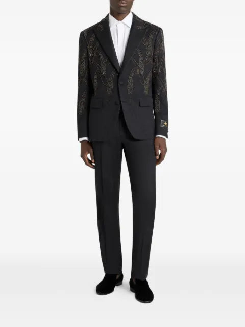 ETRO single-breasted stretch cotton-blend jacquard jacket with Paisley embroidery