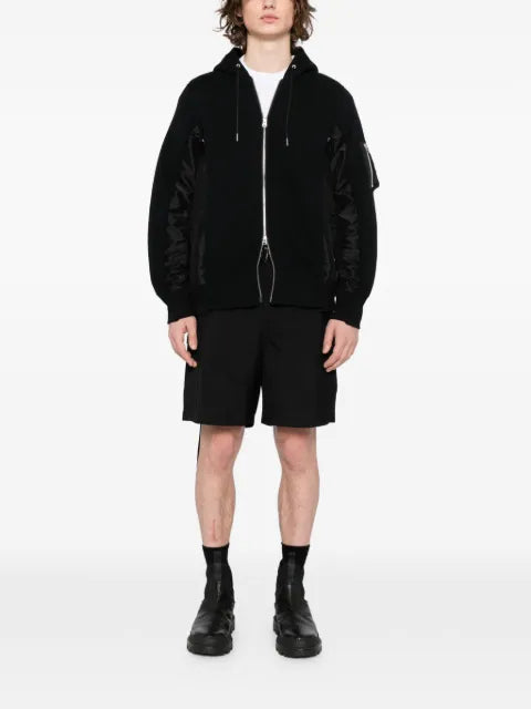 sacai drawstring hood bomber jacket