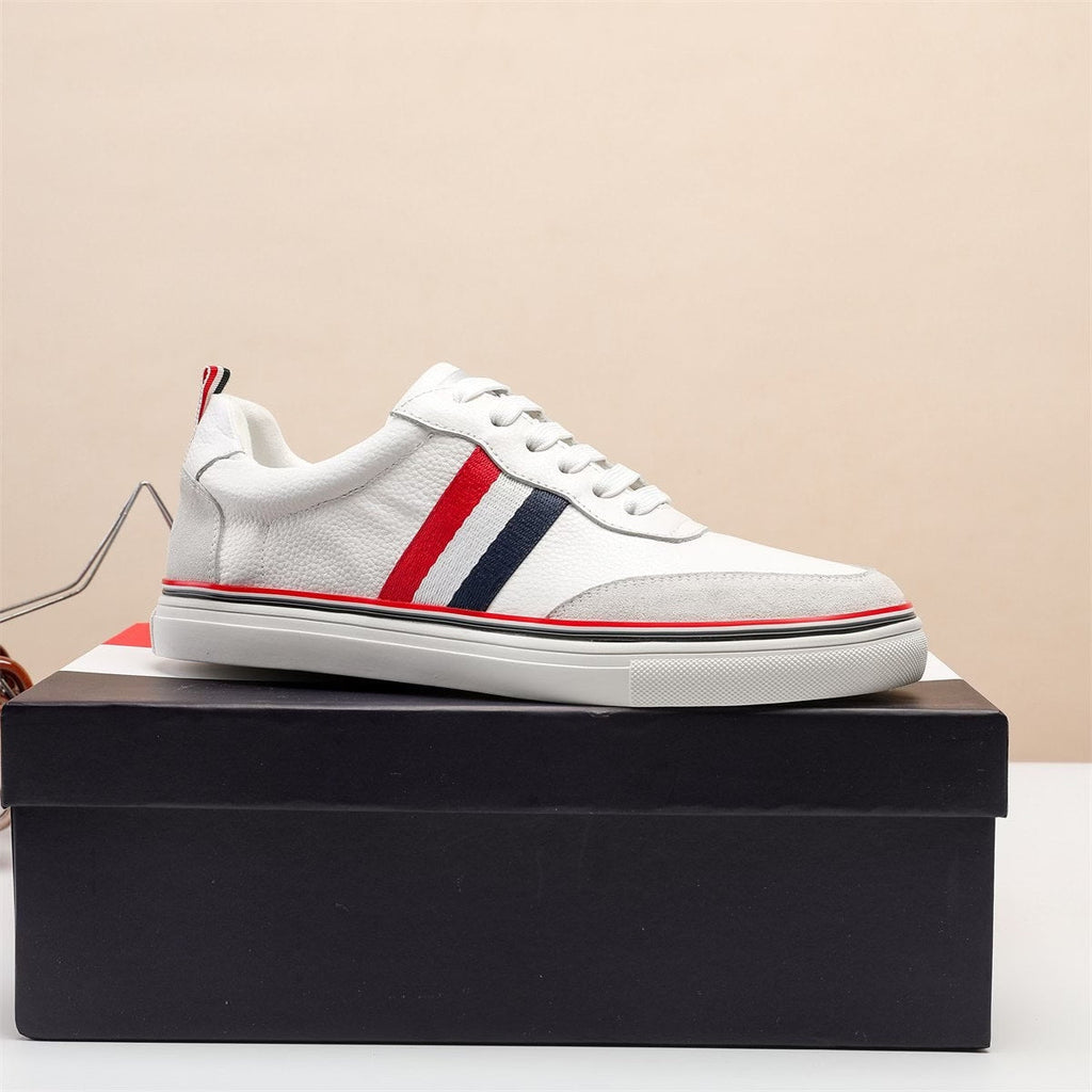 Tri-Stripe Leather Sneaker — Full-Grain Cowhide with Lambskin Lining