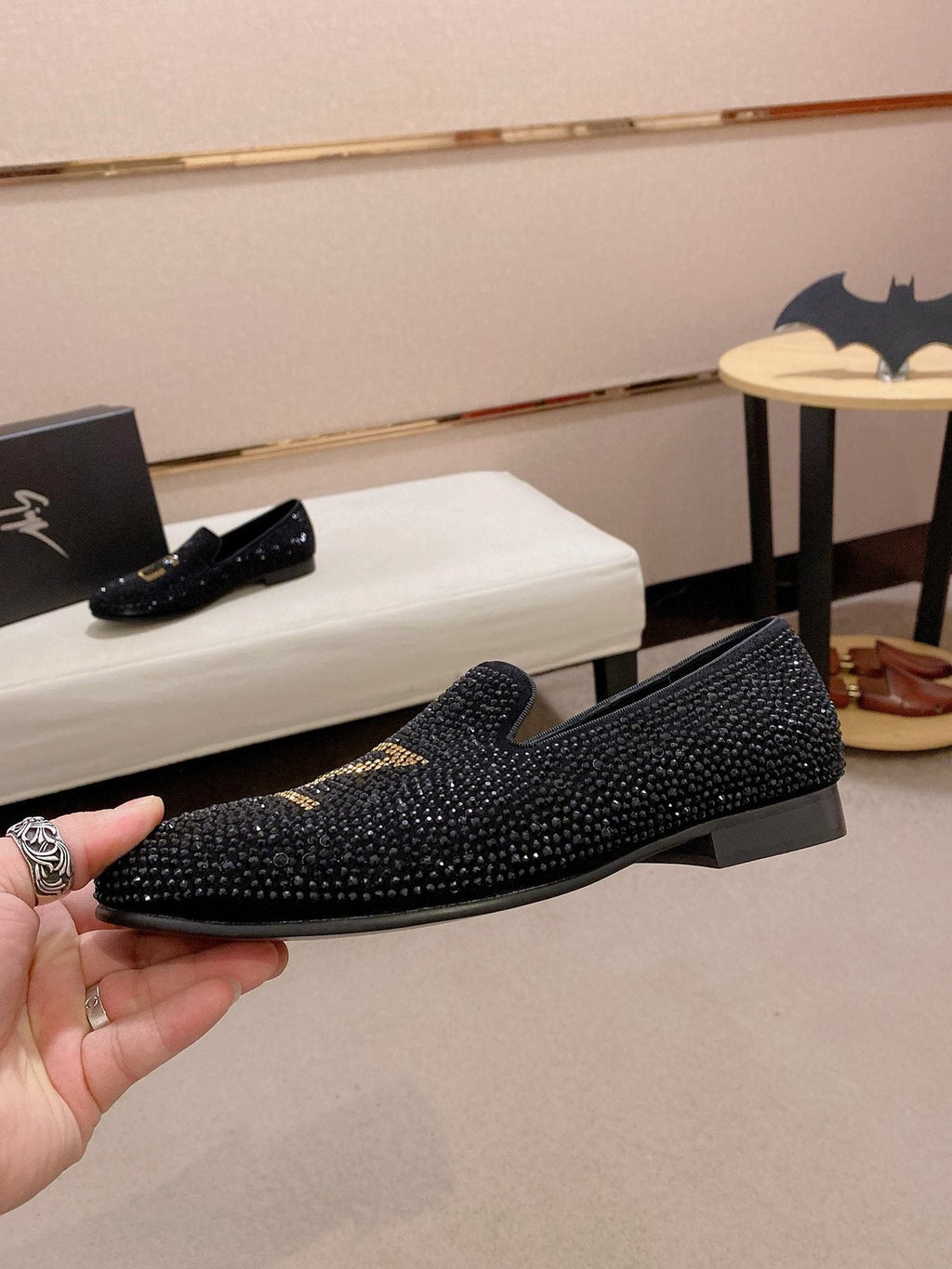 Giuseppe Zanotti Men's Black Studded Gold Accent Loafers