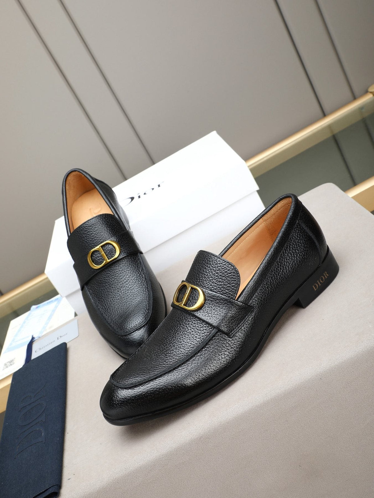 Dior Black Buckle Loafers