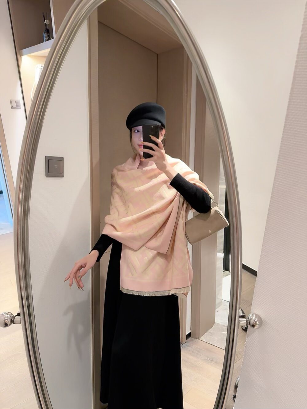 FENDI Black & Beige Monogram Scarf